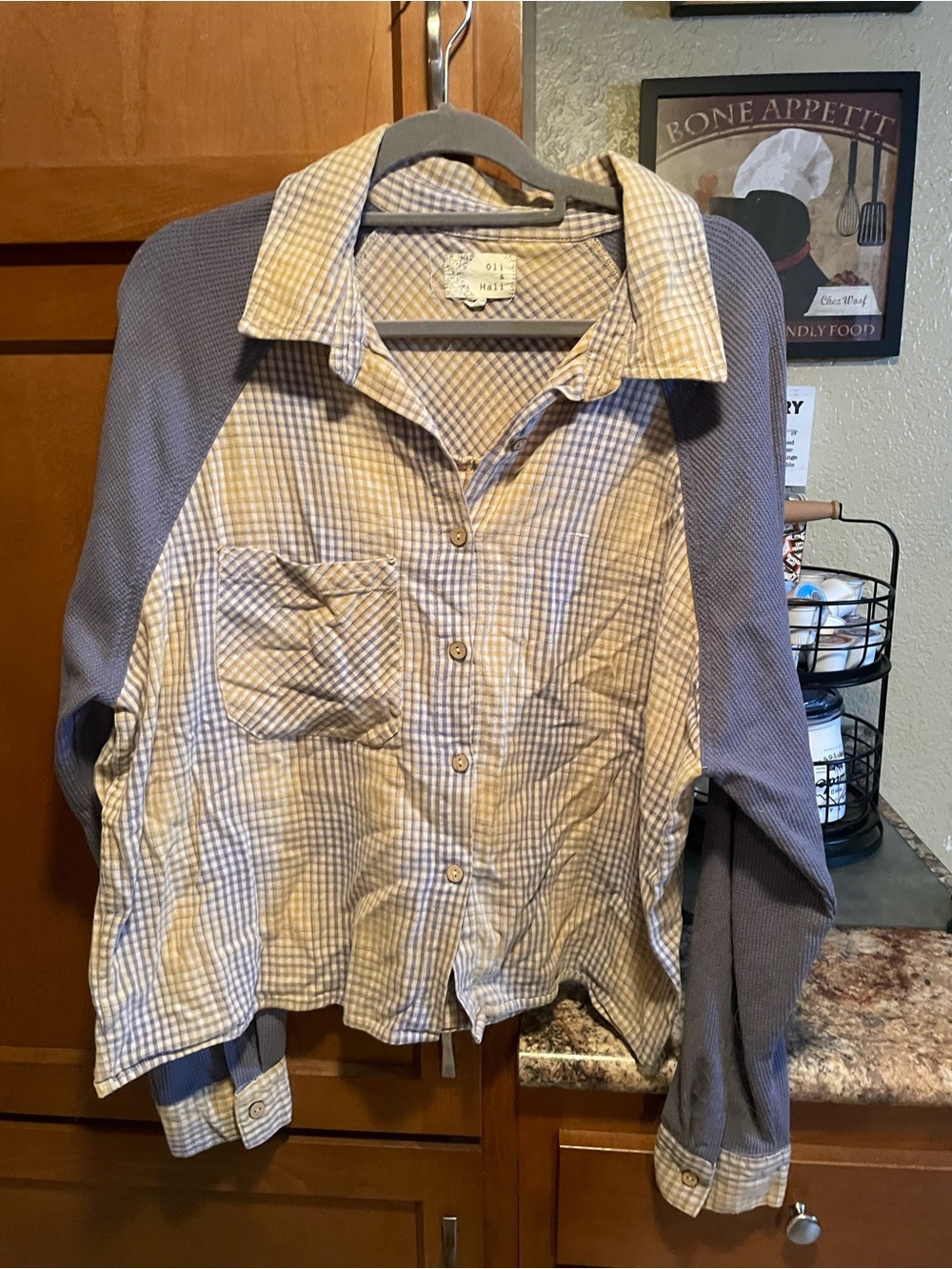 Oli & Hali Beige and Dusty Blue Plaid Button-Up